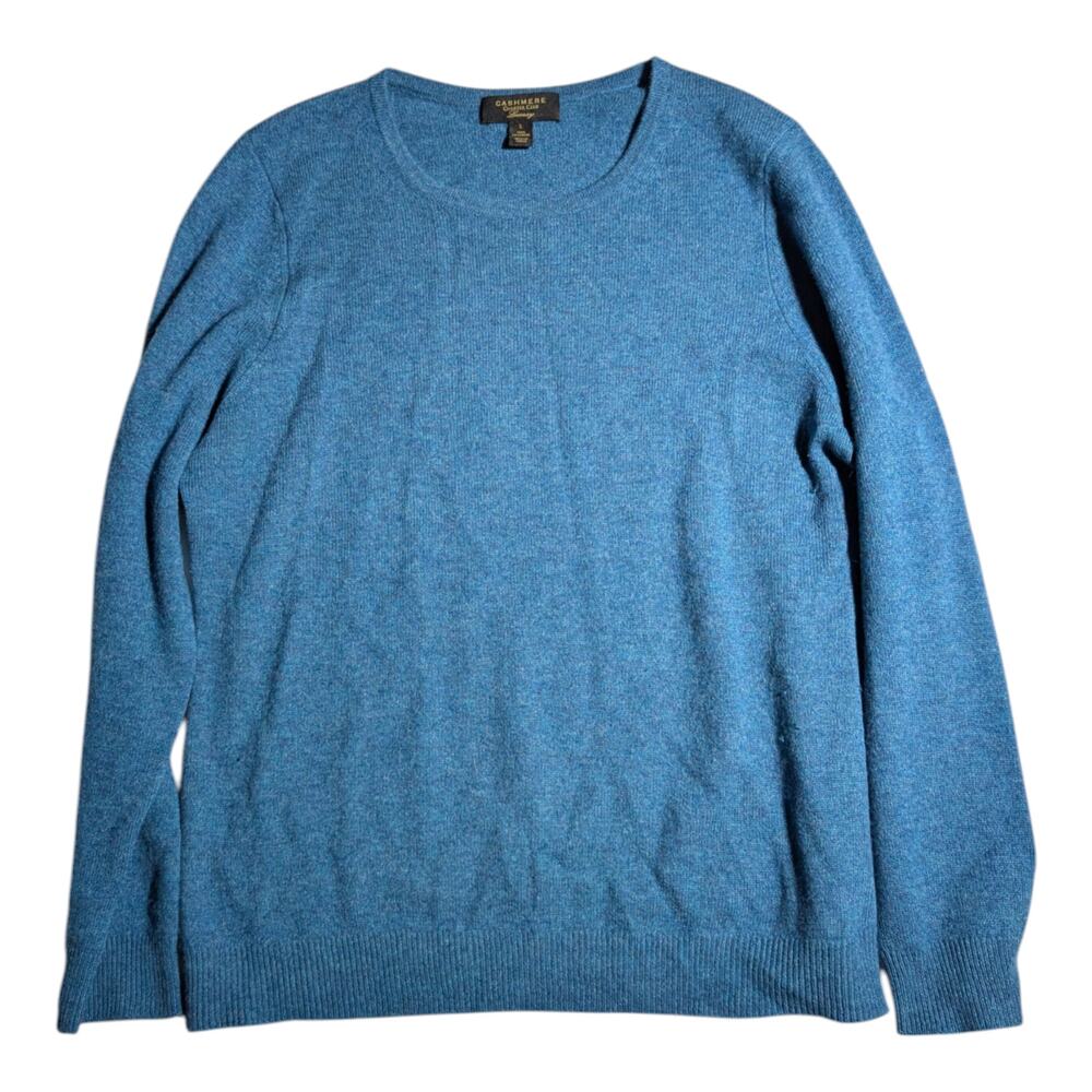 Charter Club Luxury Teal Blue 100% Cashmere Pullover Crew Neck Sweater Sz L